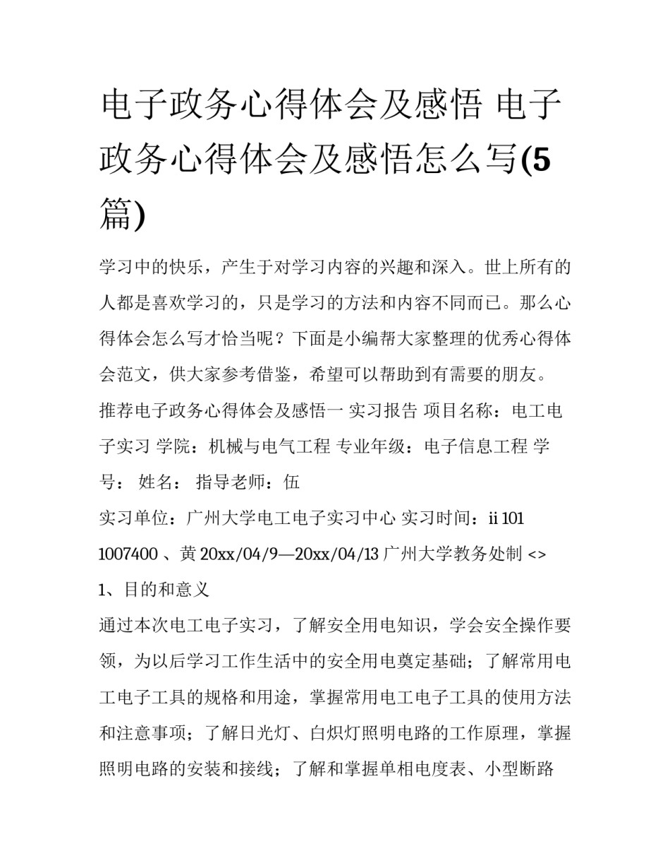 电子政务心得体会及感悟 电子政务心得体会及感悟怎么写(5篇)_第1页