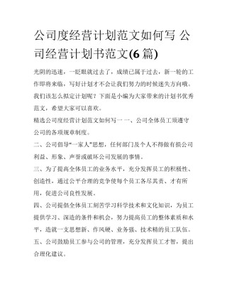 公司度经营计划范文如何写 公司经营计划书范文(6篇)
