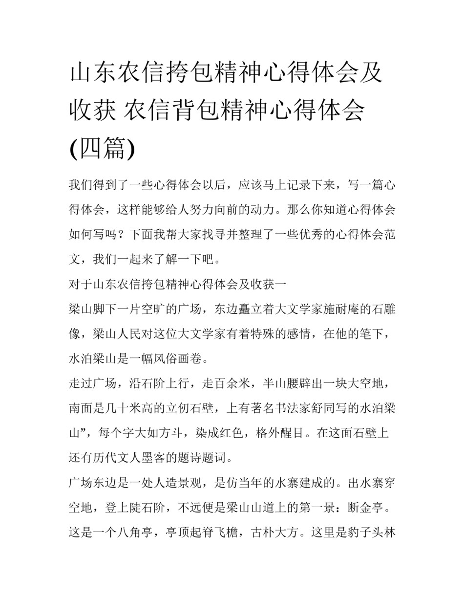 山东农信挎包精神心得体会及收获 农信背包精神心得体会(四篇)_第1页
