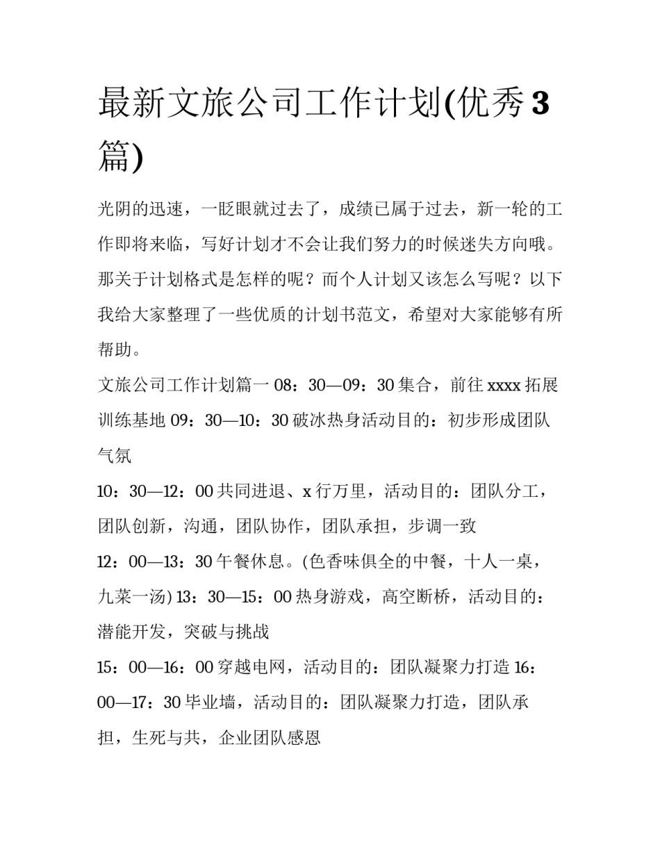最新文旅公司工作计划(优秀3篇)_第1页