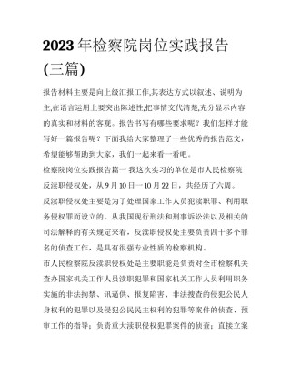 2023年检察院岗位实践报告(三篇)