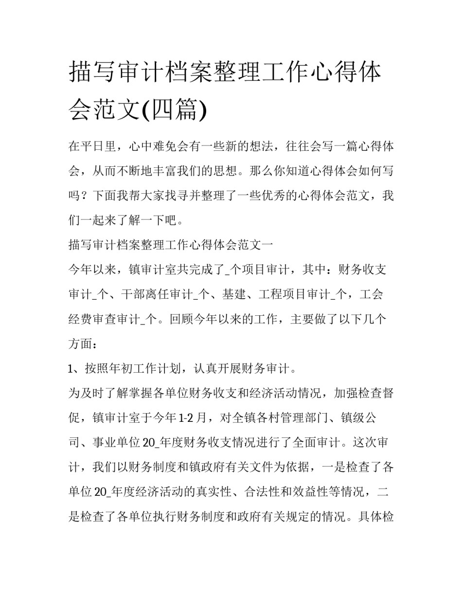 描写审计档案整理工作心得体会范文(四篇)_第1页