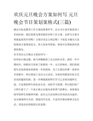 欢庆元旦晚会方案如何写 元旦晚会节目策划案格式(三篇)