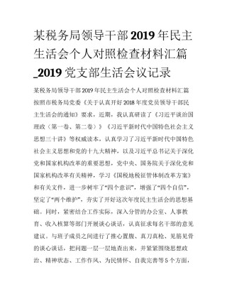 某税务局领导干部2019年民主生活会个人对照检查材料汇篇_2019党支部生活会议记录