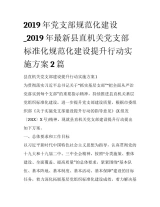 2019年党支部规范化建设_2019年最新县直机关党支部标准化规范化建设提升行动实施方案2篇