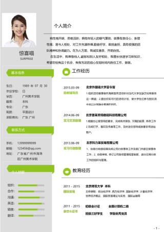 个人简历模板创意单页 (5).doc