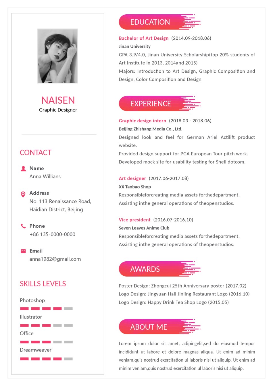 单页英文简历模板 (7).docx_第1页