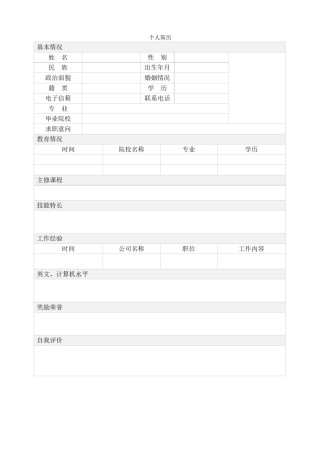 空白标准表格单页个人简历 (8).doc