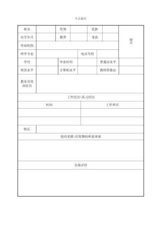 空白标准表格单页个人简历 (7).doc