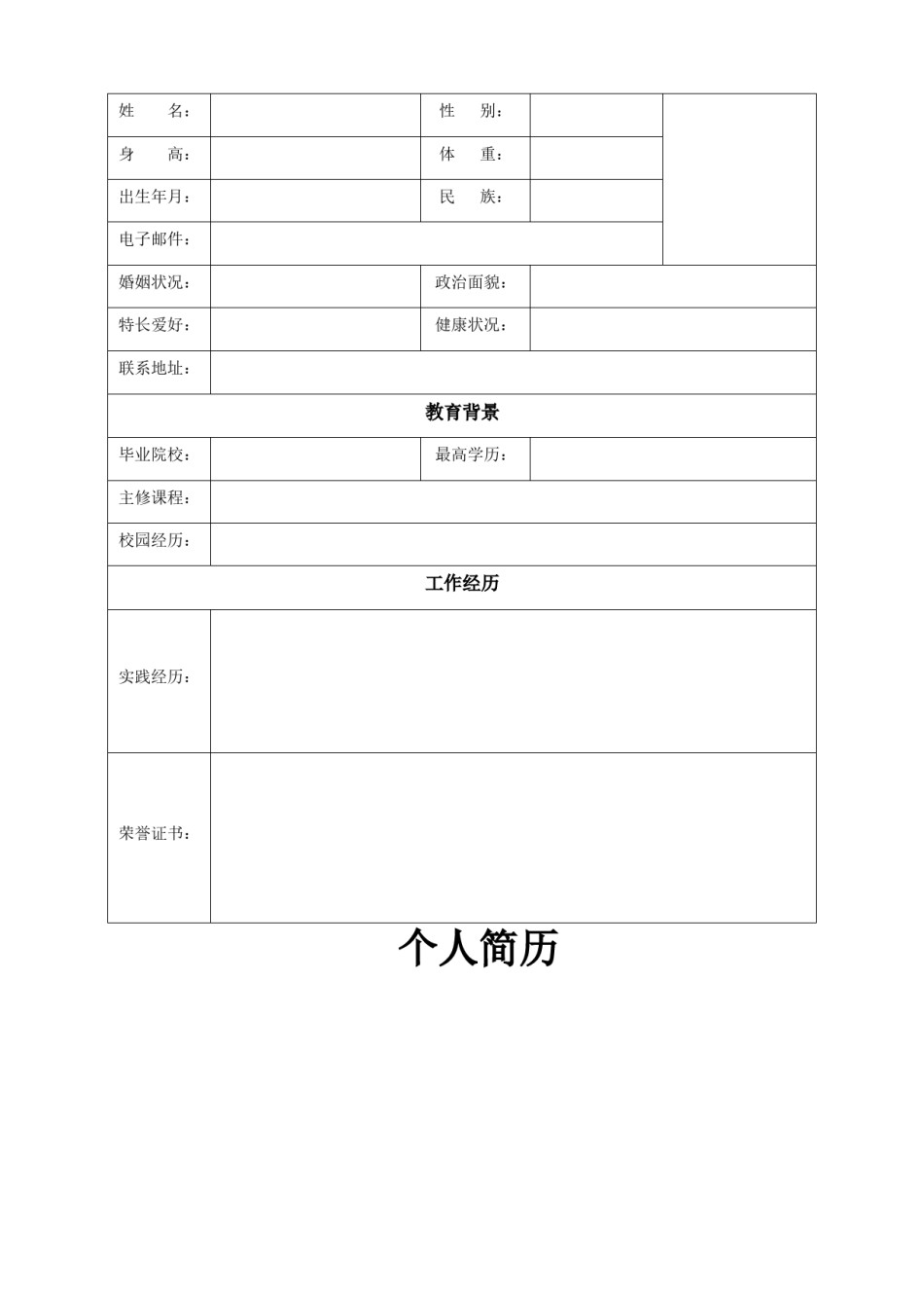 空白标准表格单页个人简历 (6).doc_第1页