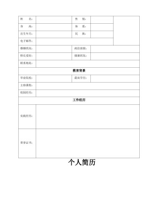 空白标准表格单页个人简历 (6).doc