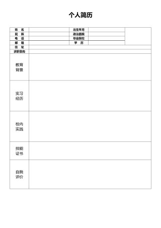 空白标准表格单页个人简历 (5).doc