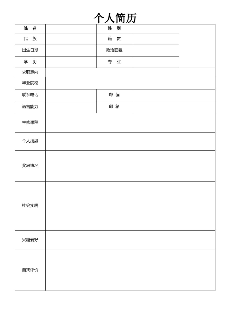 空白简历标准表格-26.doc_第1页
