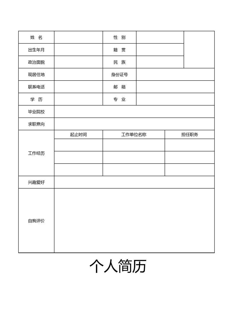 空白个人简历表.doc_第1页
