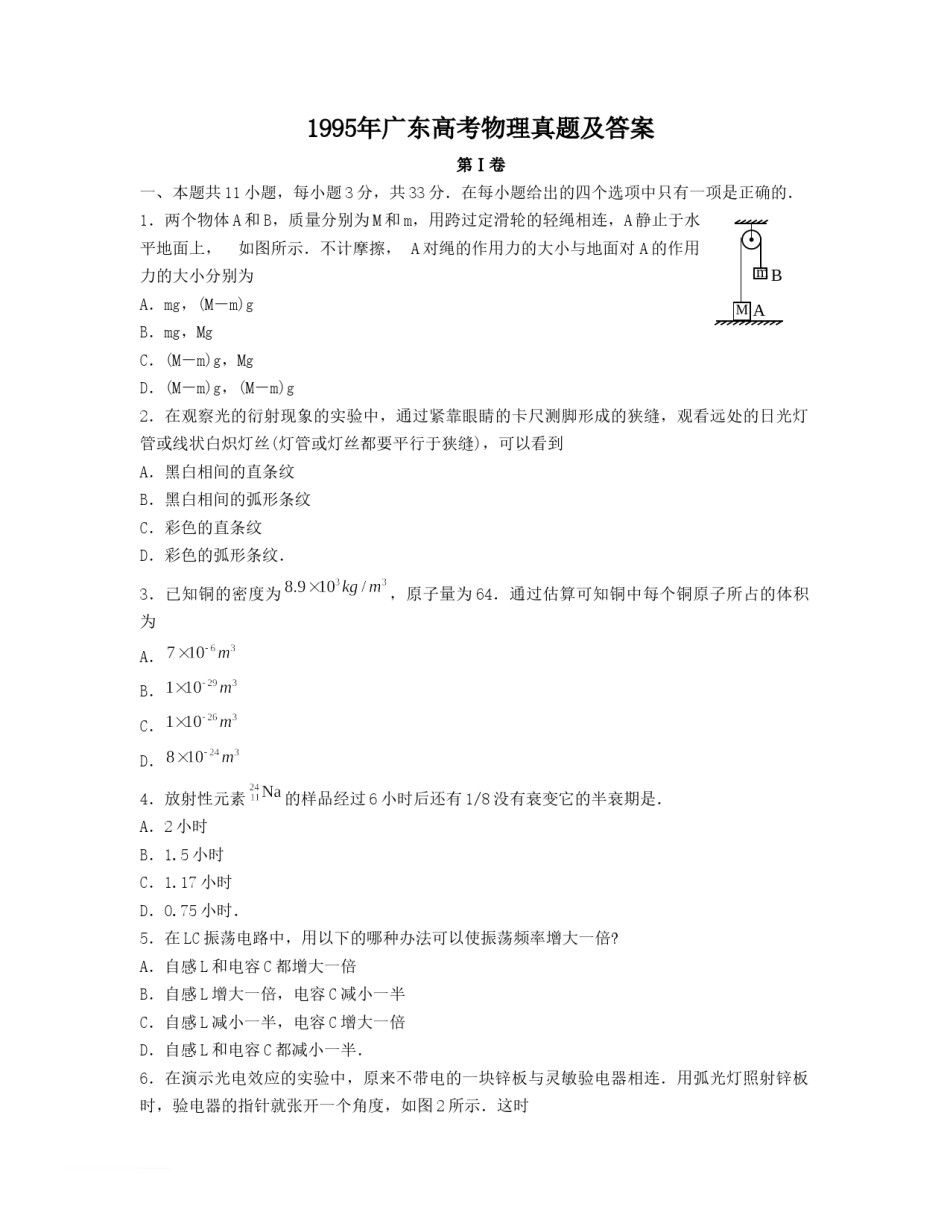 1995年广东高考物理真题及答案.doc_第1页
