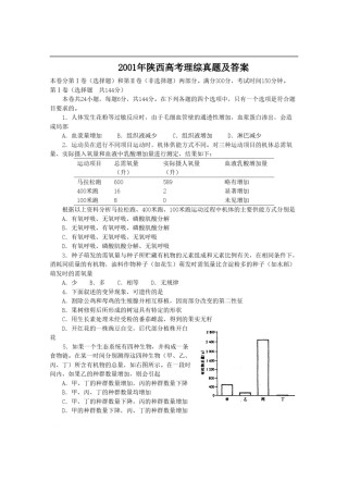 2001年陕西高考理综真题及答案.doc