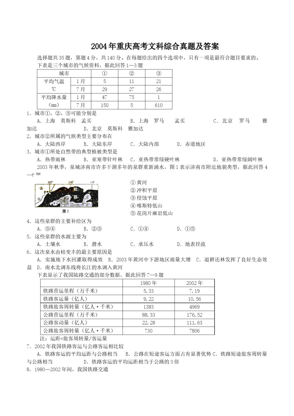 2004年重庆高考文科综合真题及答案.doc_第1页