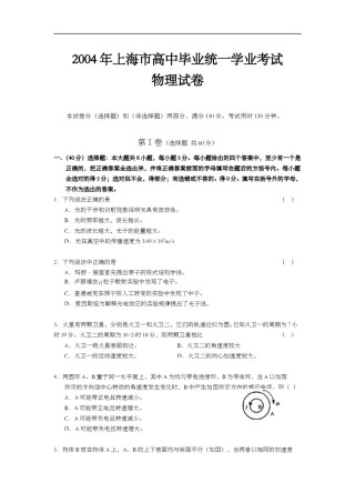 2004年上海市高中毕业统一学业考试物理试卷（答案版）.doc