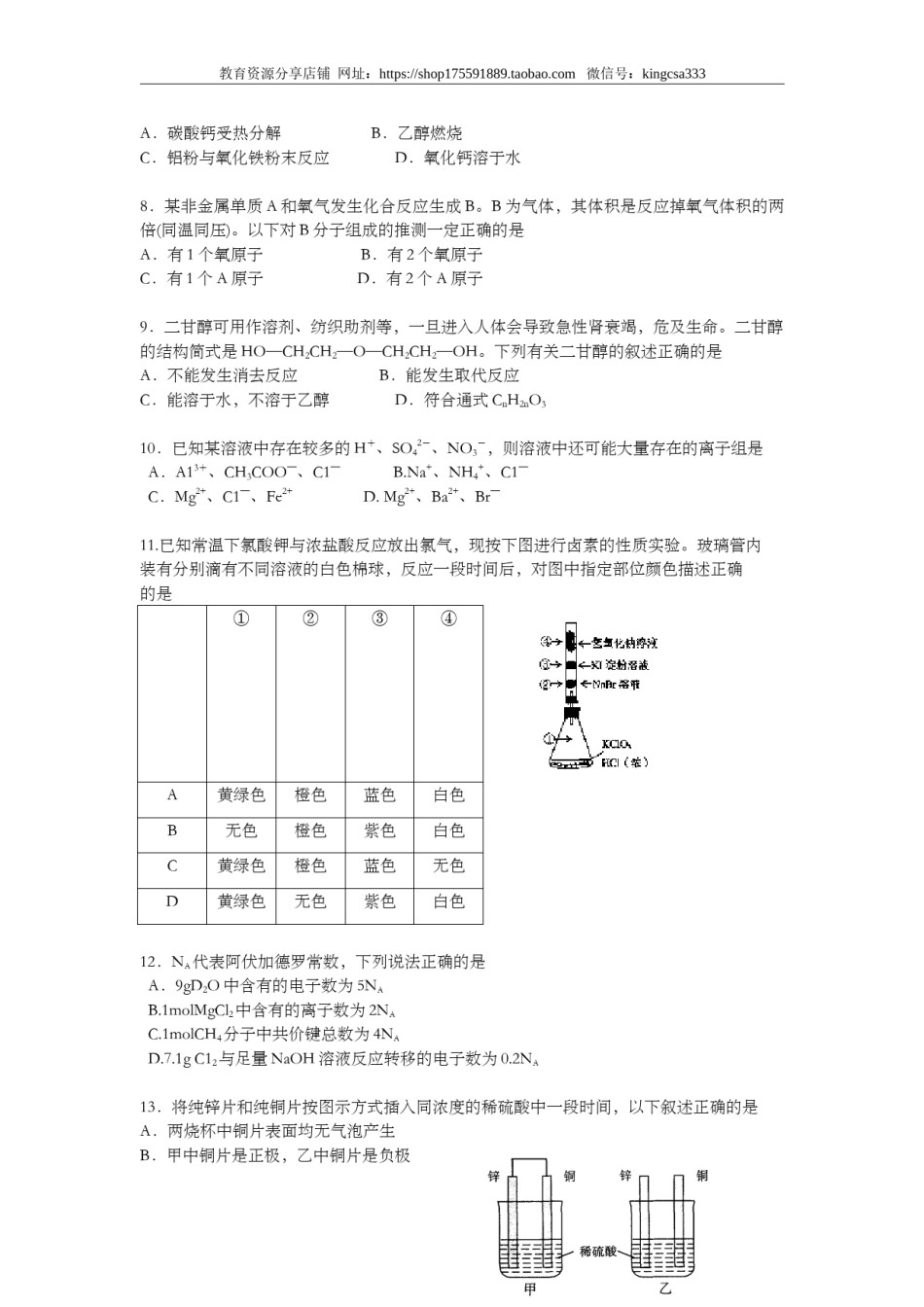 2006年上海市高中毕业统一学业考试化学试卷（原卷版）.doc_第2页