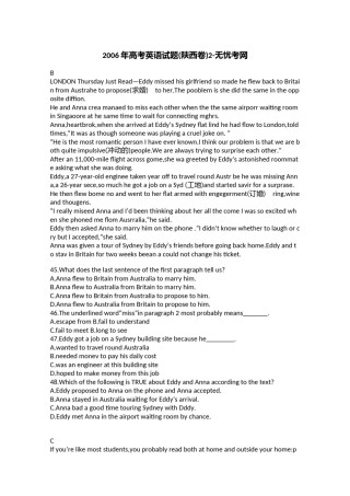 2006年高考英语试题(陕西卷)2.doc.docx