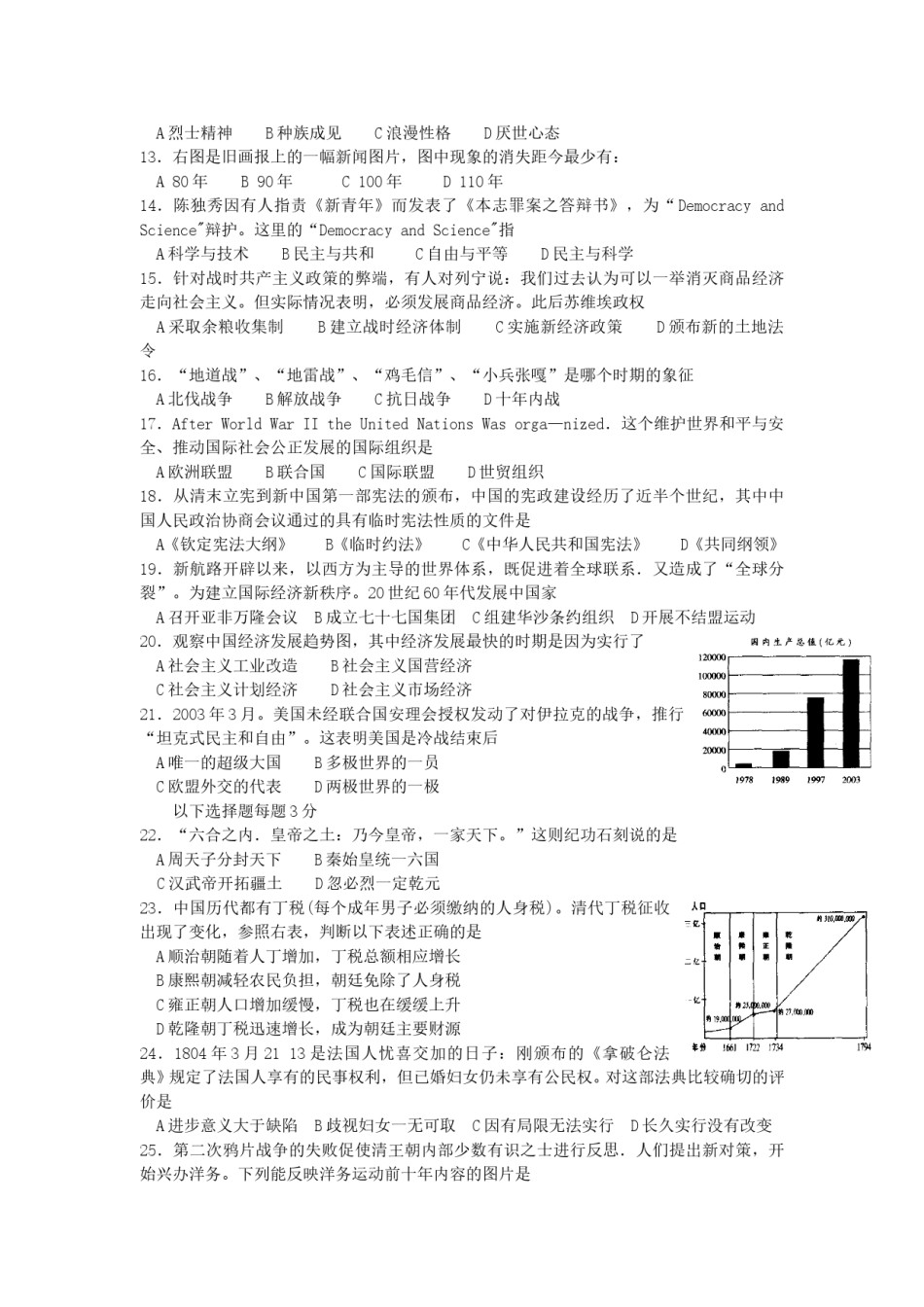 2005年上海高考历史真题及答案.doc_第2页