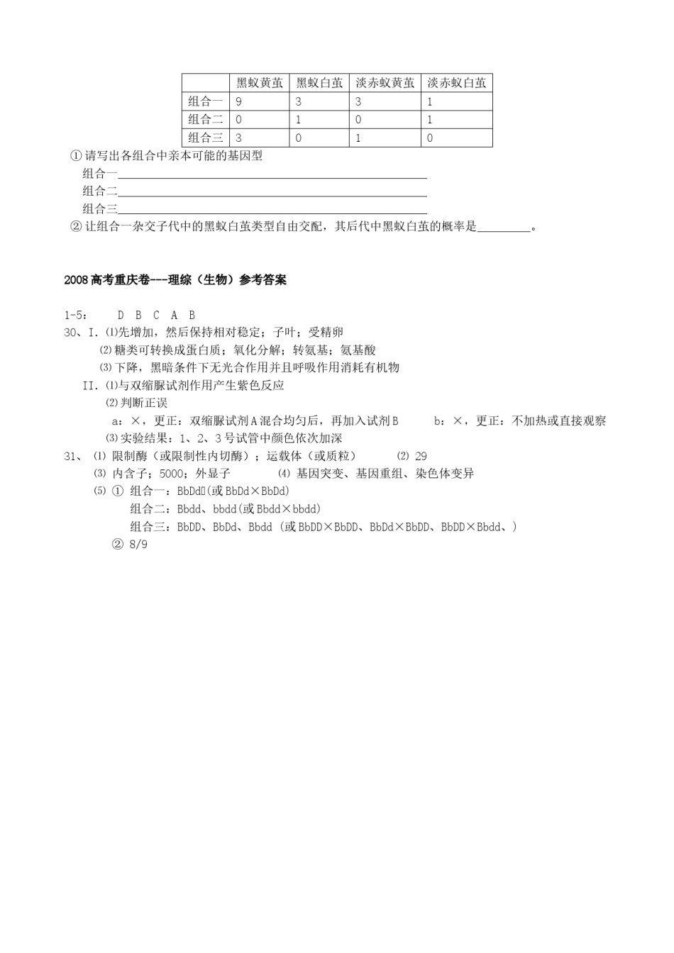 2008年高考重庆高考理综生物试题含答案word版.doc_第3页