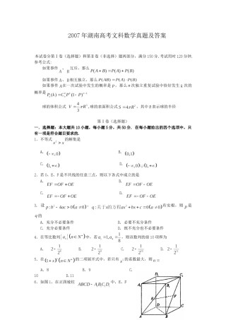 2007年湖南高考文科数学真题及答案.doc