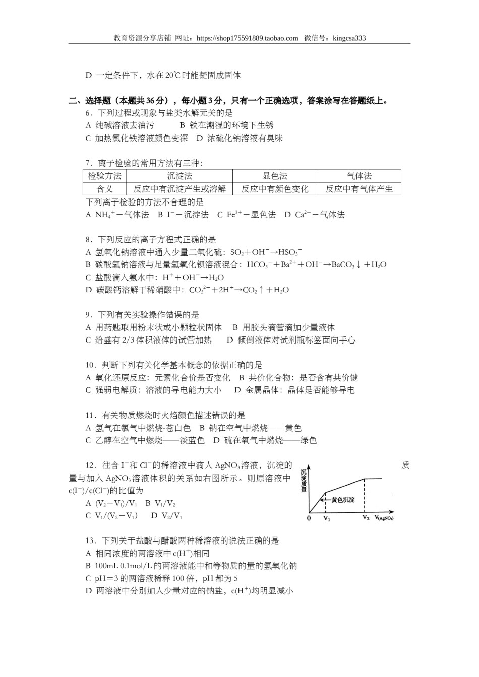 2007年上海市高中毕业统一学业考试化学试卷（word解析版）.doc_第2页