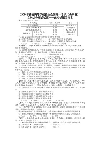 2009年高考真题 政治(山东卷)（含解析版）.doc