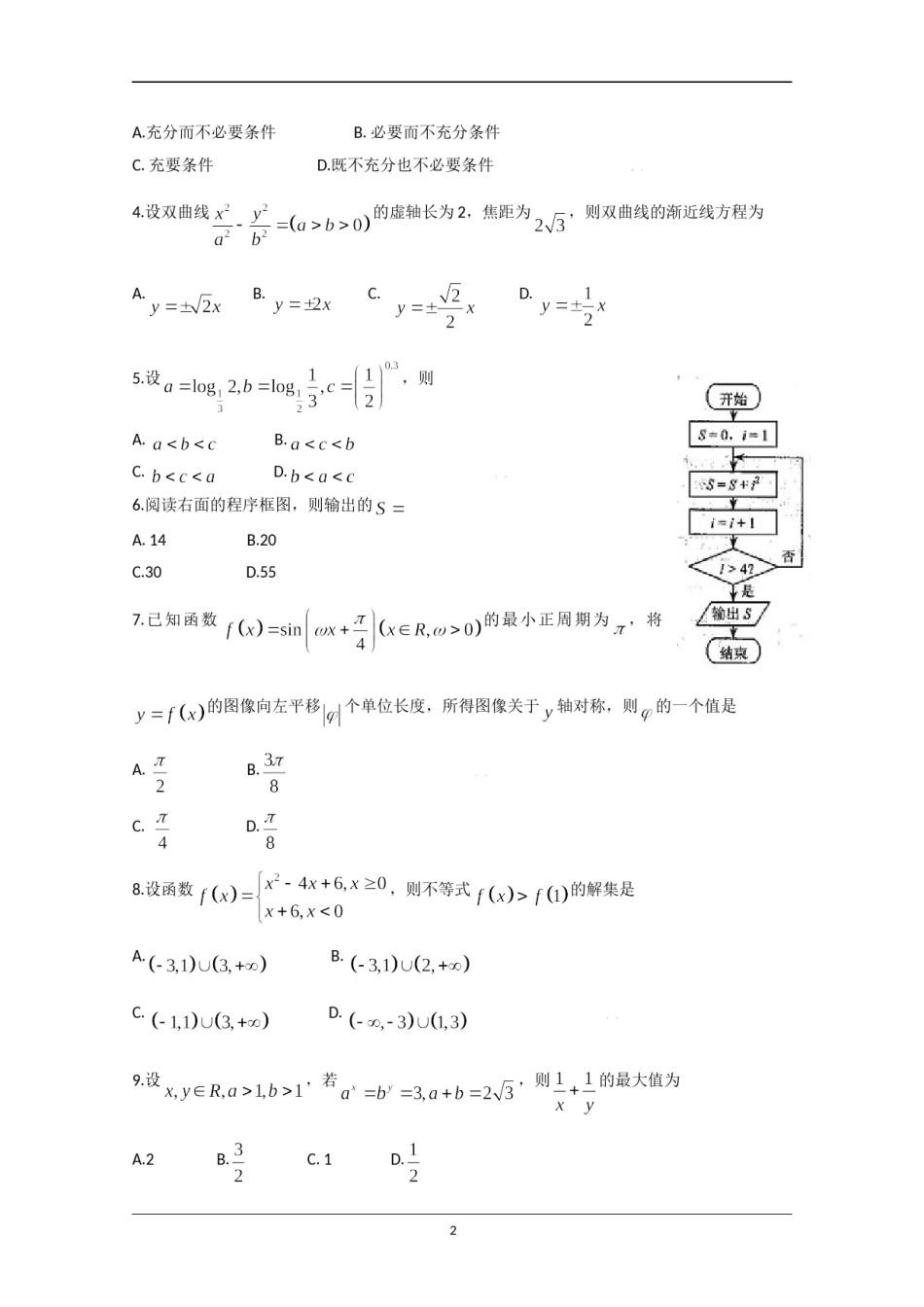 2009年天津高考文科数学试题及答案(Word版).doc_第2页