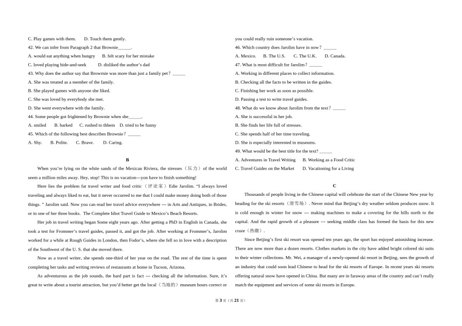 2010年高考英语试卷（新课标Ⅱ）（含解析版）.doc_第3页