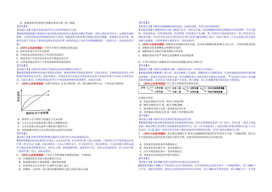 2010年高考真题 生物(山东卷)（含解析版）.doc_第3页