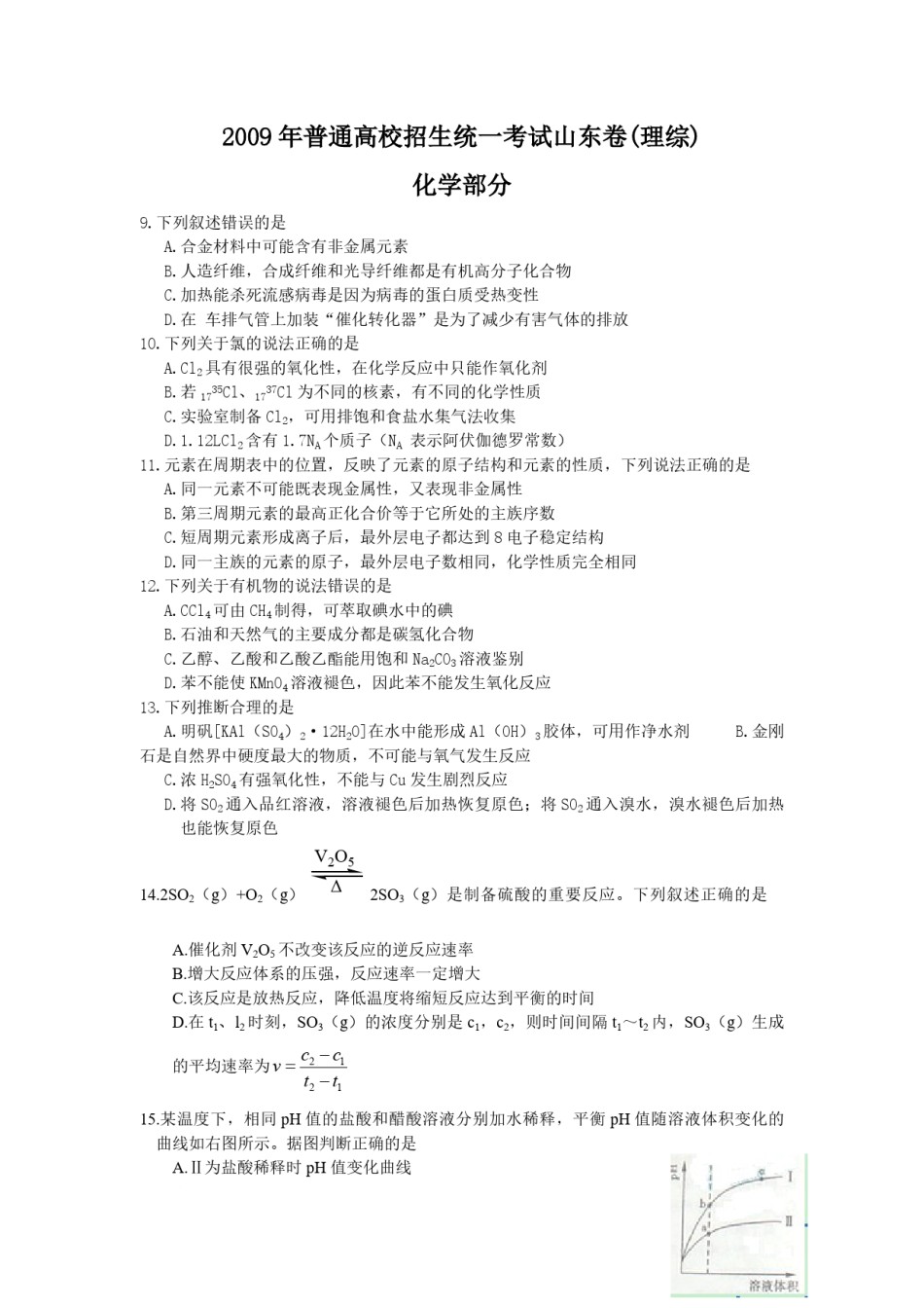 2009年高考真题 化学(山东卷)（原卷版）.pdf_第1页