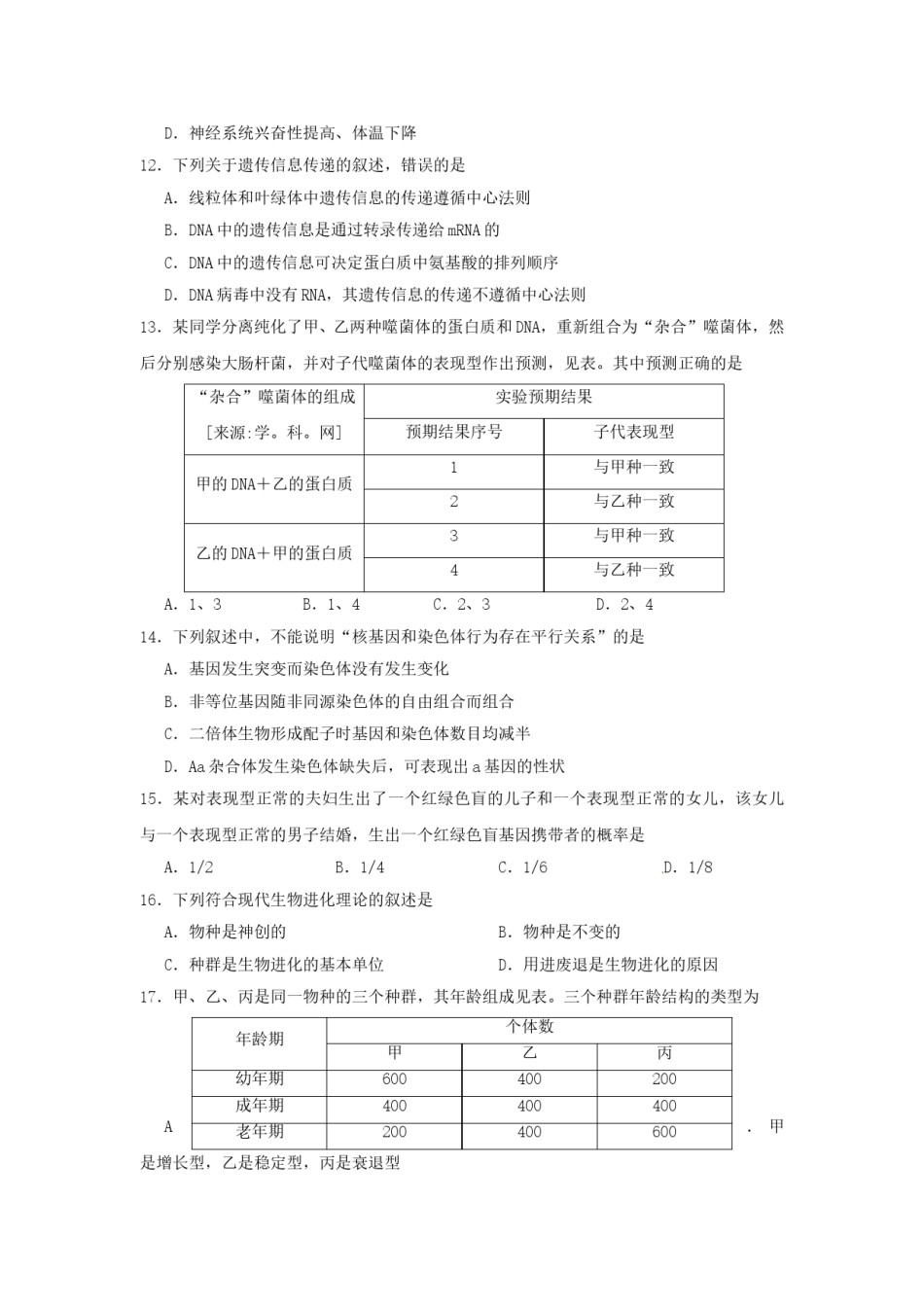2010年高考海南卷生物（原卷版）.doc_第3页