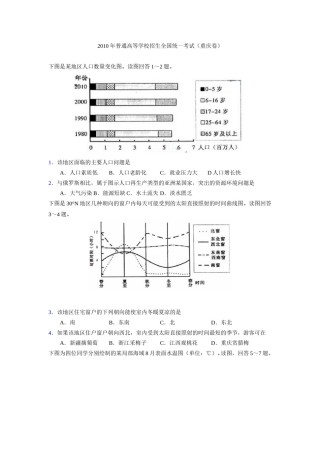 2010年高考文综（重庆市）地理部分及答案.doc