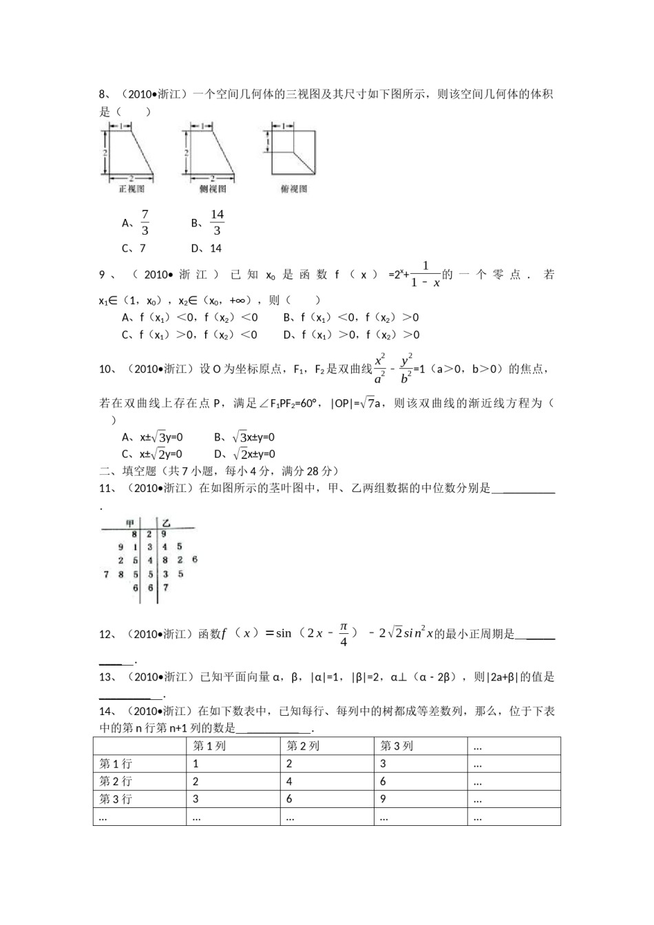 2010年高考浙江文科数学试题及答案(精校版).docx_第2页
