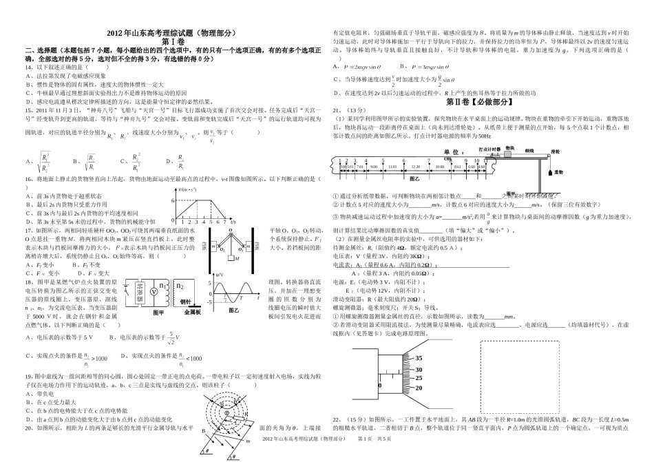2012年高考真题 物理（山东卷)（含解析版）.doc_第1页
