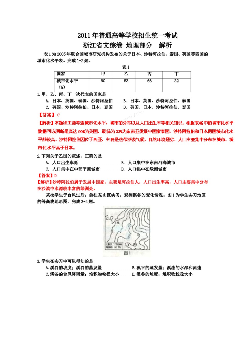 2011年浙江省高考地理（含解析版）.doc_第1页
