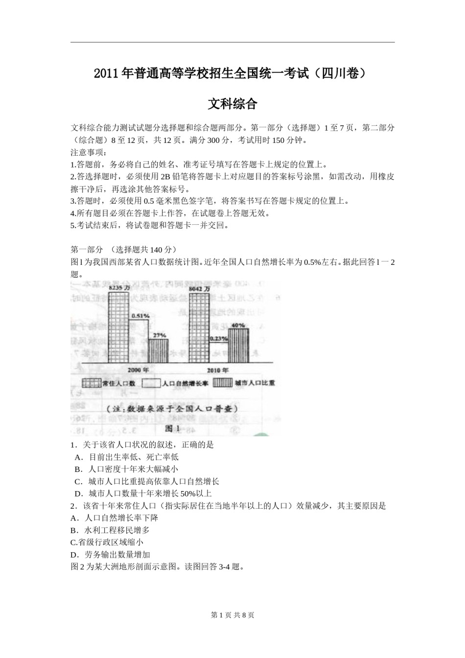 2011年全国高考四川文综地理试题及答案.doc_第1页