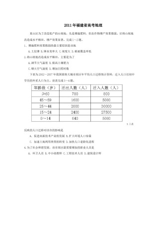 2011年高考福建卷(文综地理部分)(含答案).docx