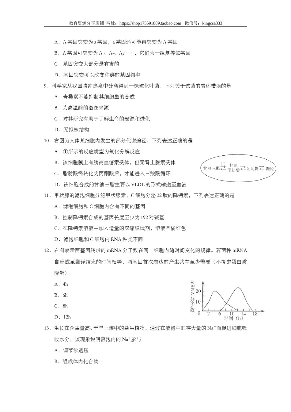 2011年上海市高中毕业统一学业考试生物试卷（原卷版）.doc_第2页