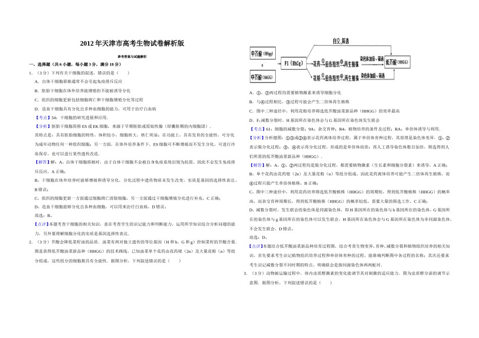 2012年天津市高考生物试卷解析版   .doc_第1页
