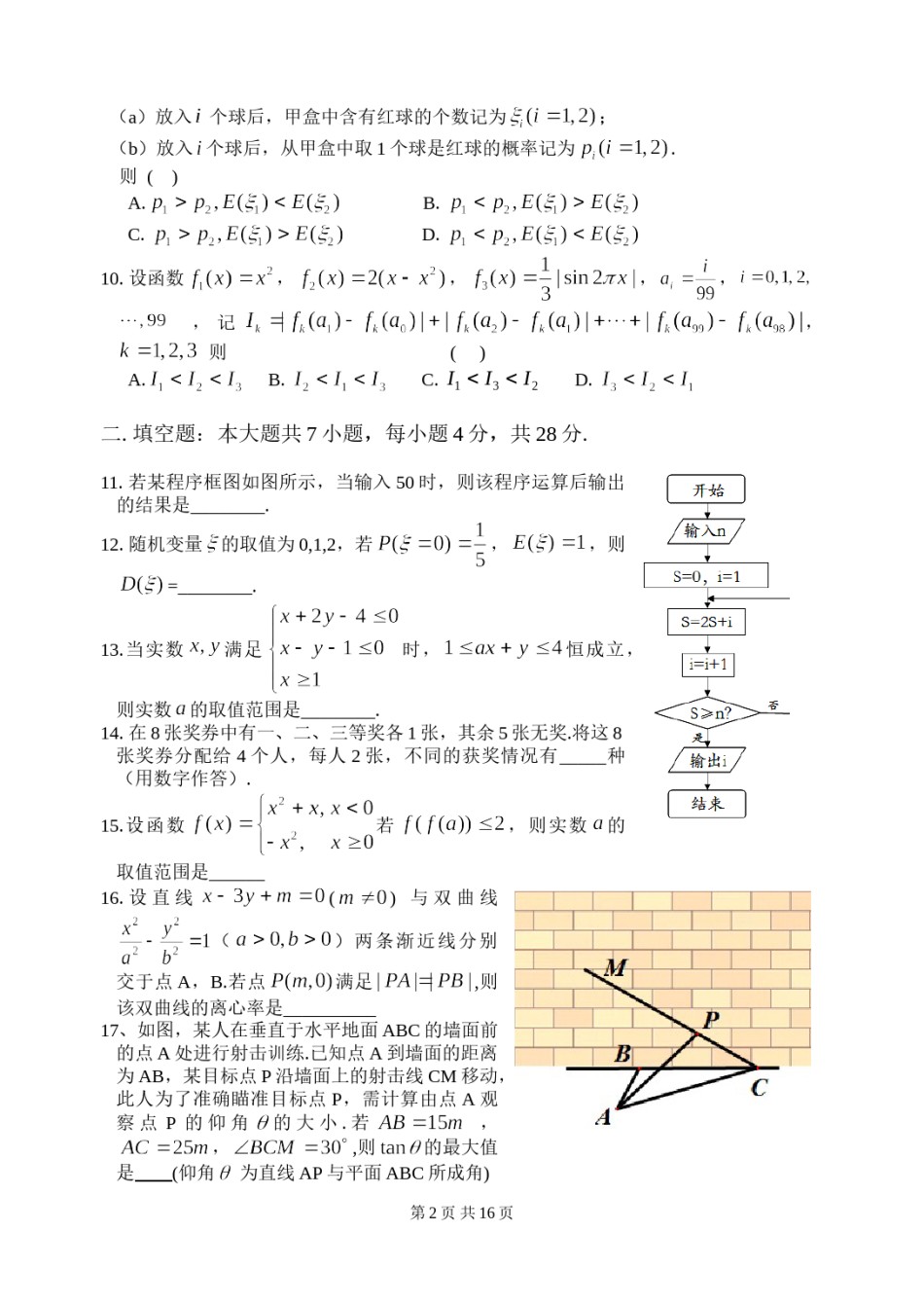 2014年浙江高考数学(理科)试卷(含答案).doc_第2页