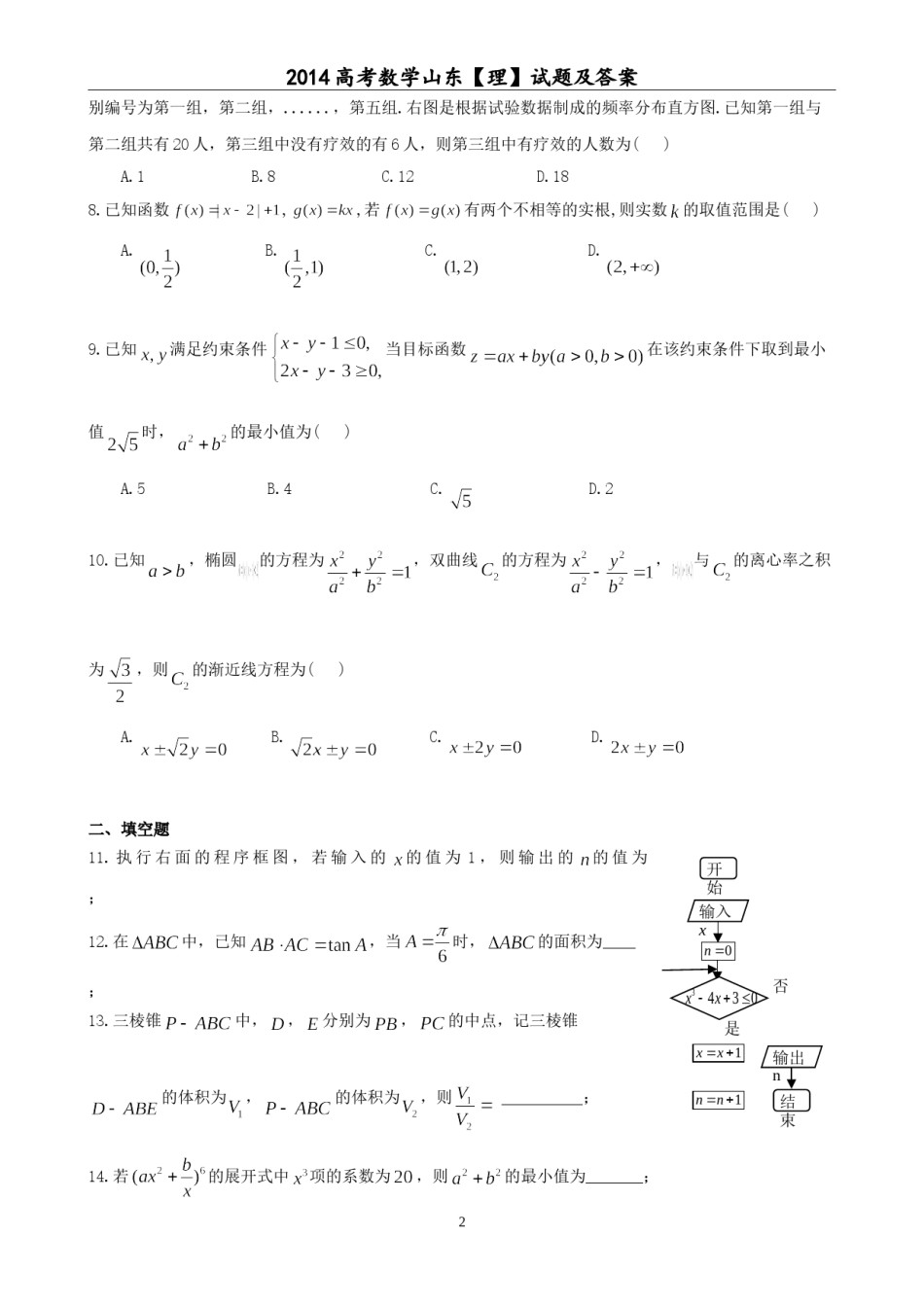 2014年山东省高考数学试卷(理科)word版试卷及解析.doc_第2页