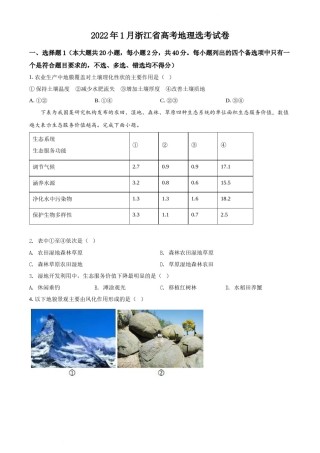 精品解析：浙江省2022年1月普通高中学业水平选择性考试地理试题（原卷版）.docx