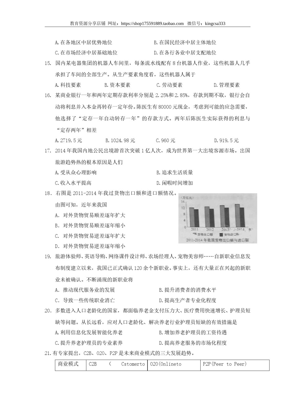 2015年上海市高中毕业统一学业考试政治试卷（word解析版）.doc_第3页