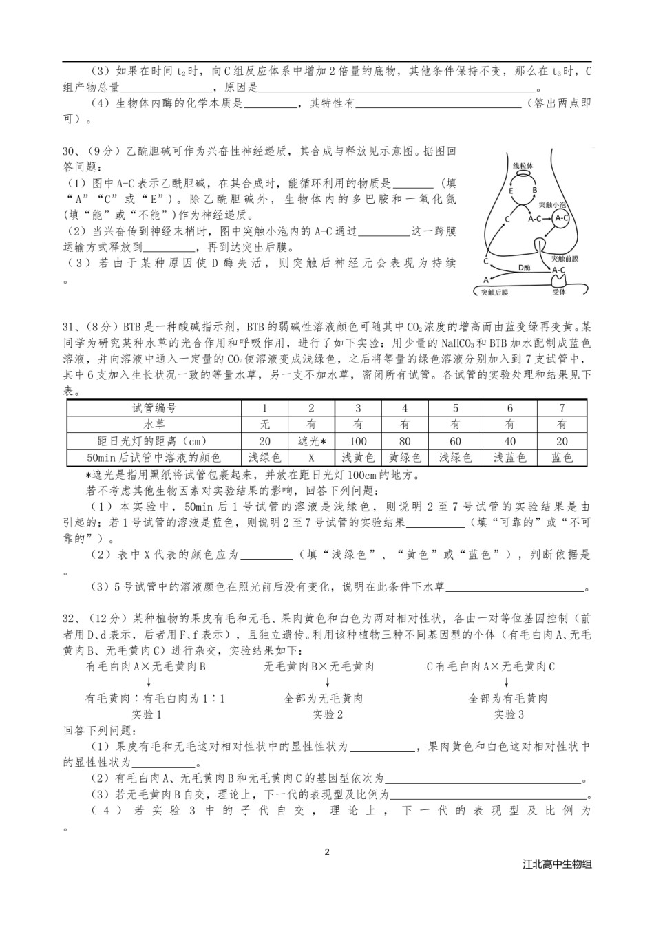 2016年高考重庆高考理综生物试题含答案word版.doc_第2页