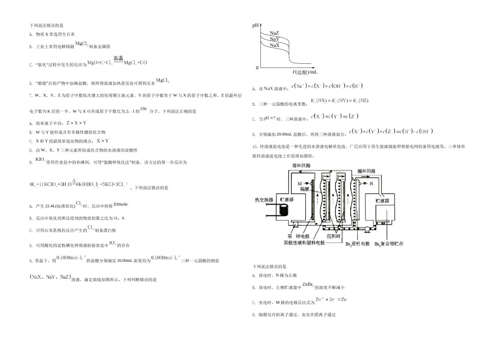 2021年湖南省普通高中学业水平选择性考试化学试题（湖南卷）（原卷版）A3.docx_第2页