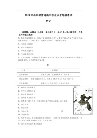 2021年高考真题历史(山东卷)（原卷版）.doc