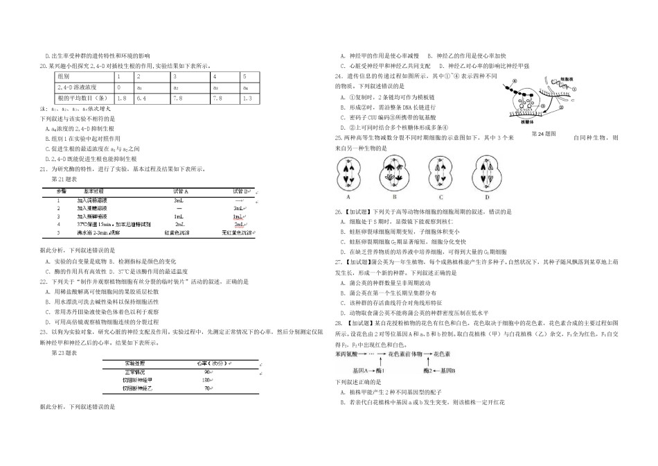 2016年浙江省高考生物【4月】（含解析版）.doc_第2页